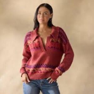 Sundance Red and Purple V-Neck Sweater